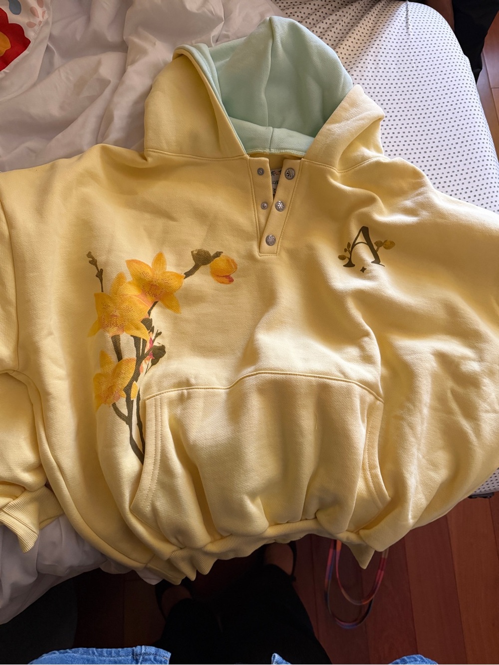 Alchemarine Yellow Floral Hooded Crewneck Sweatshirt - Women's Cozy Pullover
